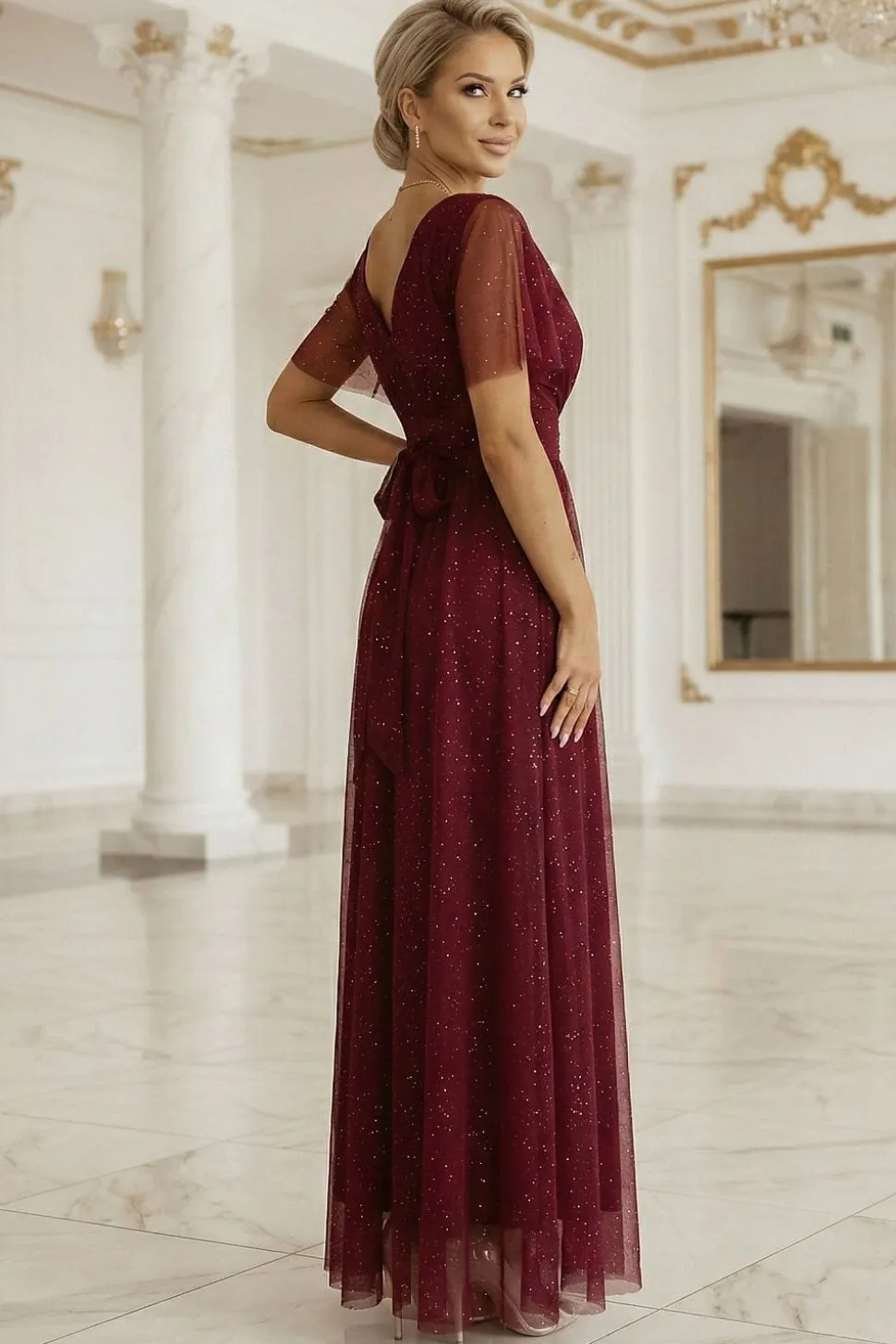 Robe de soirée longue pailletée bordeaux
