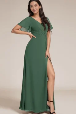 Robe de soirée longue verte avec fente latérale