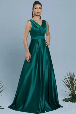 Robe de soirée longue verte avec fente haute