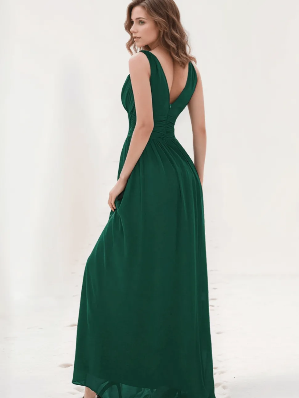Robe de soirée longue verte sans manches