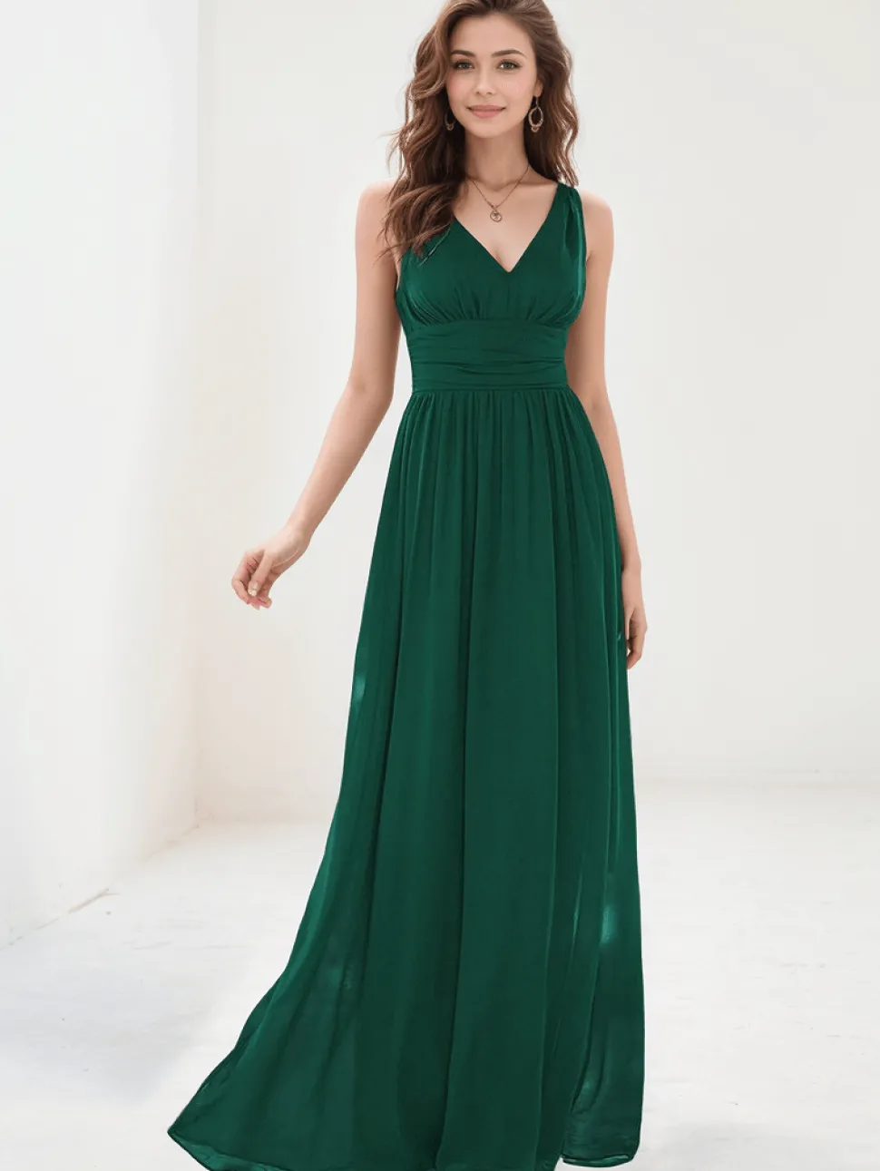 Robe de soirée longue verte sans manches