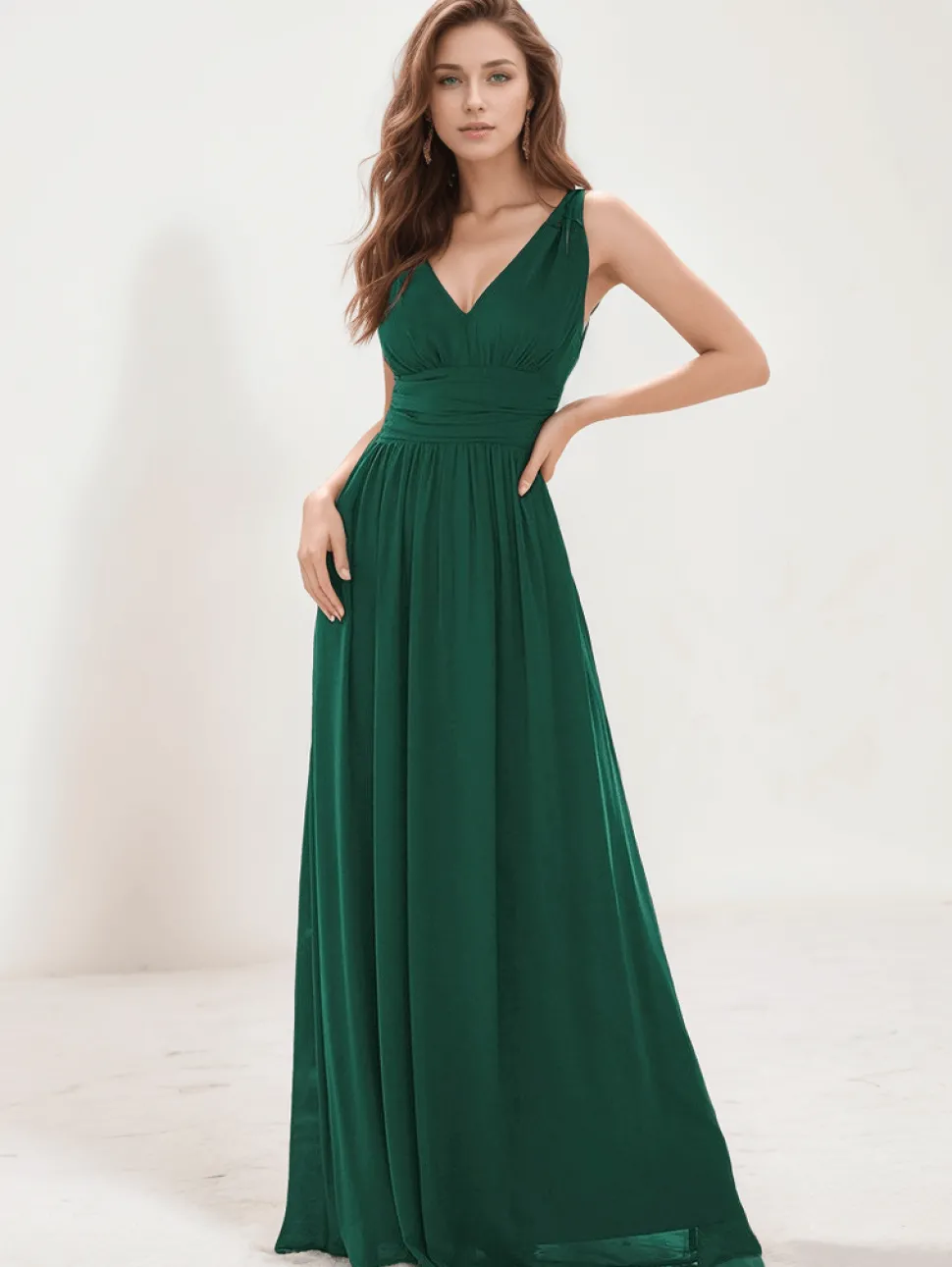 Robe de soirée longue verte sans manches