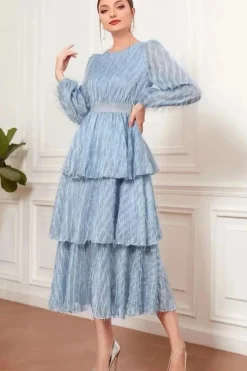 Robe de soirée manches longues col rond