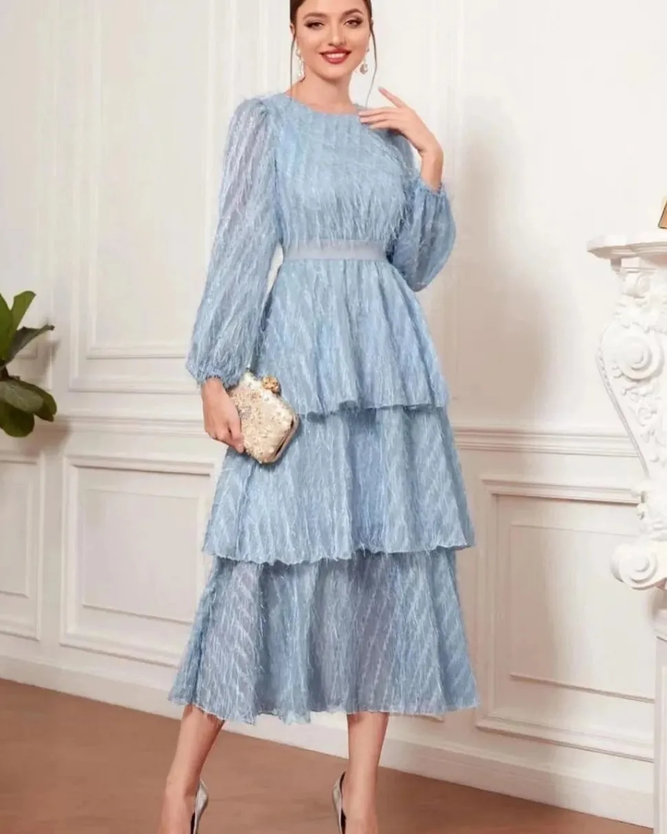 Robe de soirée manches longues col rond