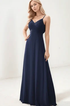 Robe de soirée mariage bleue marine longue fluide