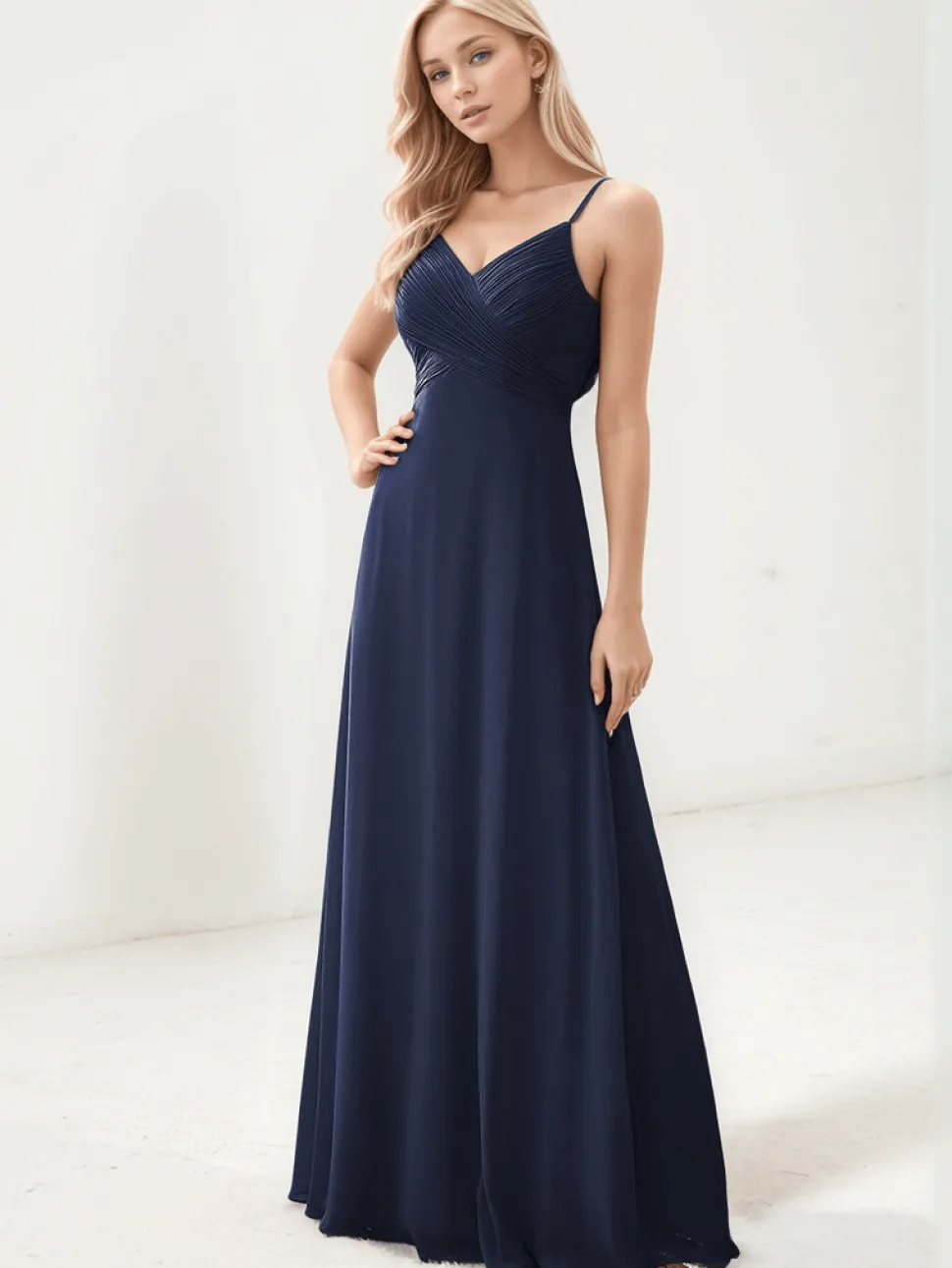 Robe de soirée mariage bleue marine longue fluide