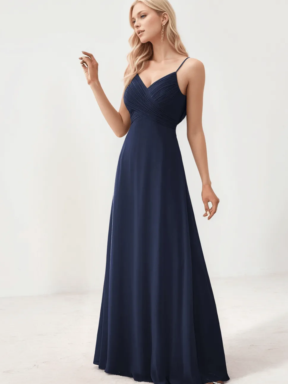 Robe de soirée mariage bleue marine longue fluide