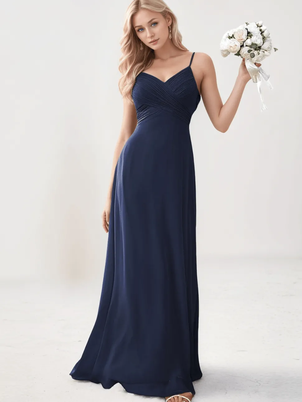 Robe de soirée mariage bleue marine longue fluide
