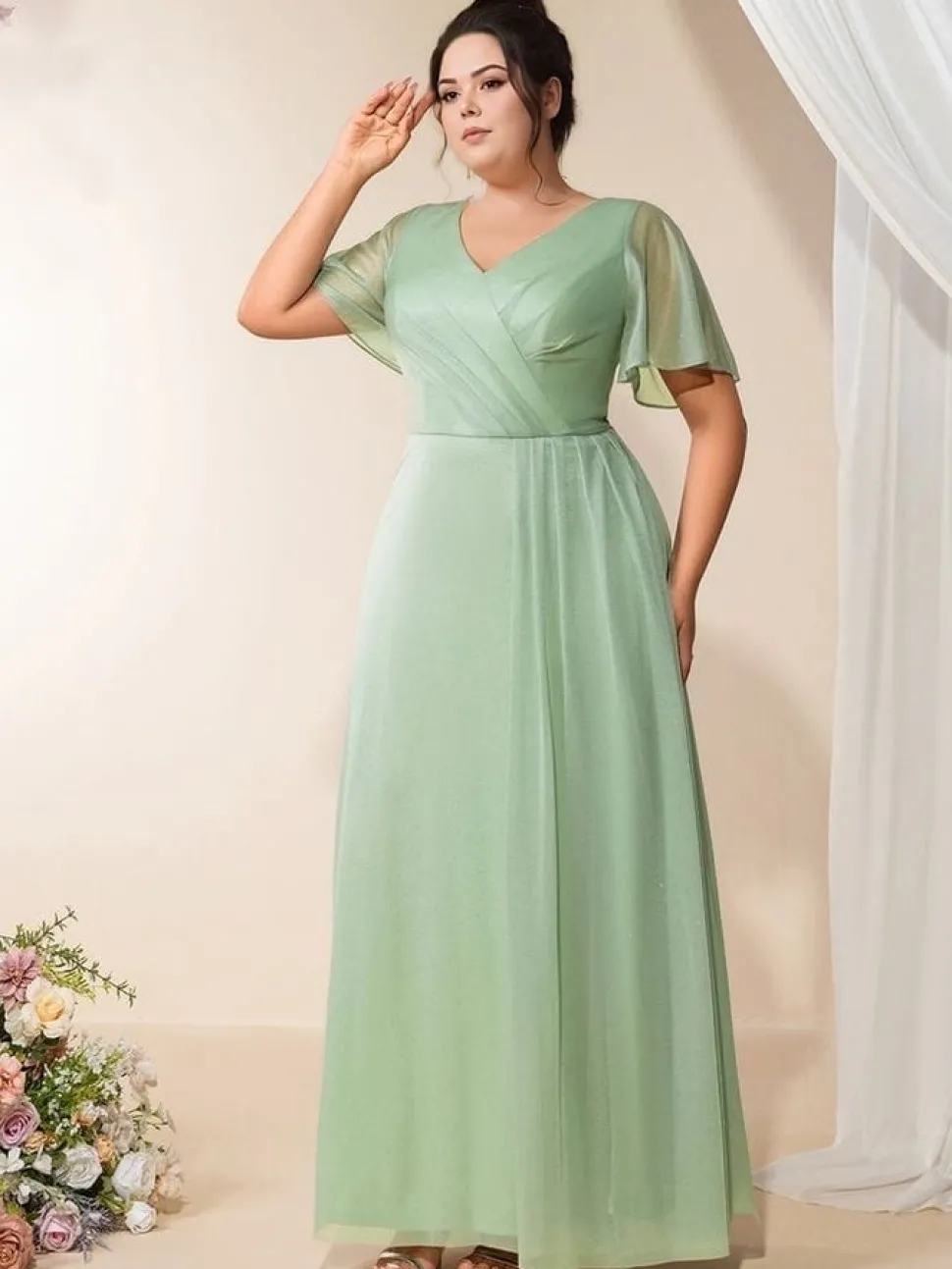 Robe de soirée mariage grande taille verte