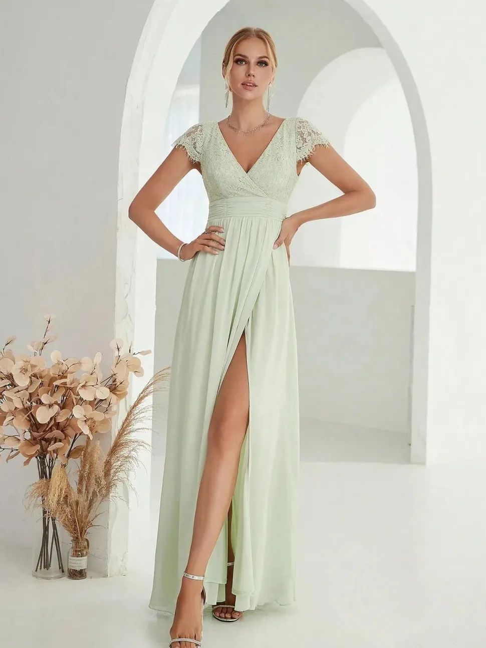 Robe de soirée mariage élégante verte