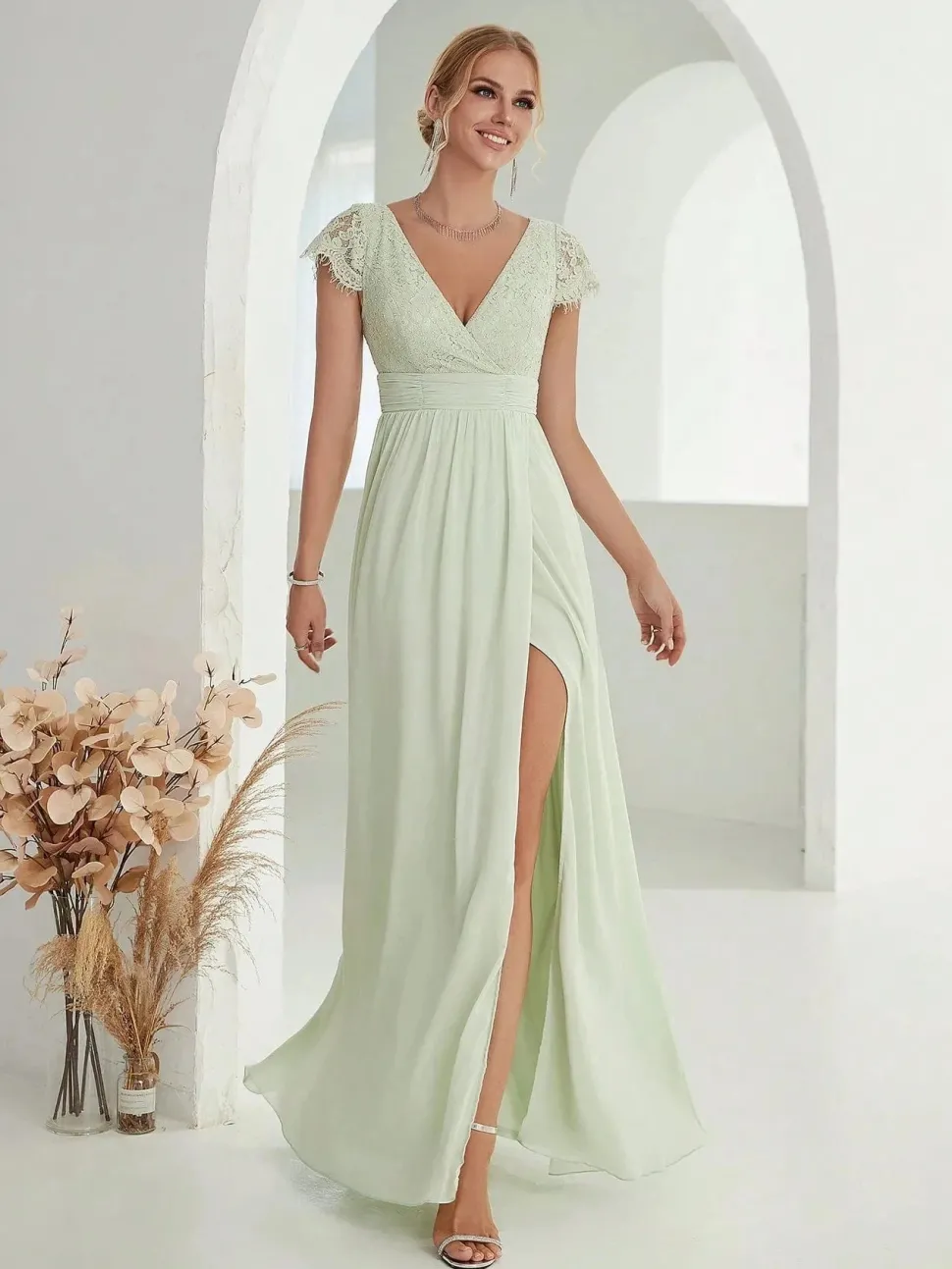 Robe de soirée mariage élégante verte