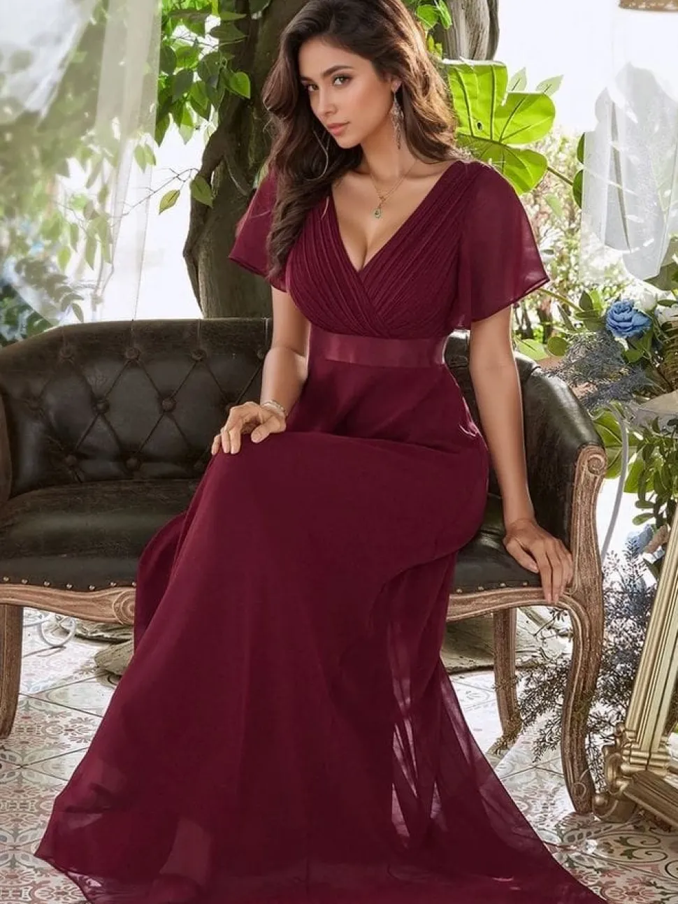 Robe de soirée mariage longue bordeaux