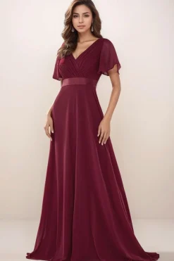 Robe de soirée mariage longue bordeaux