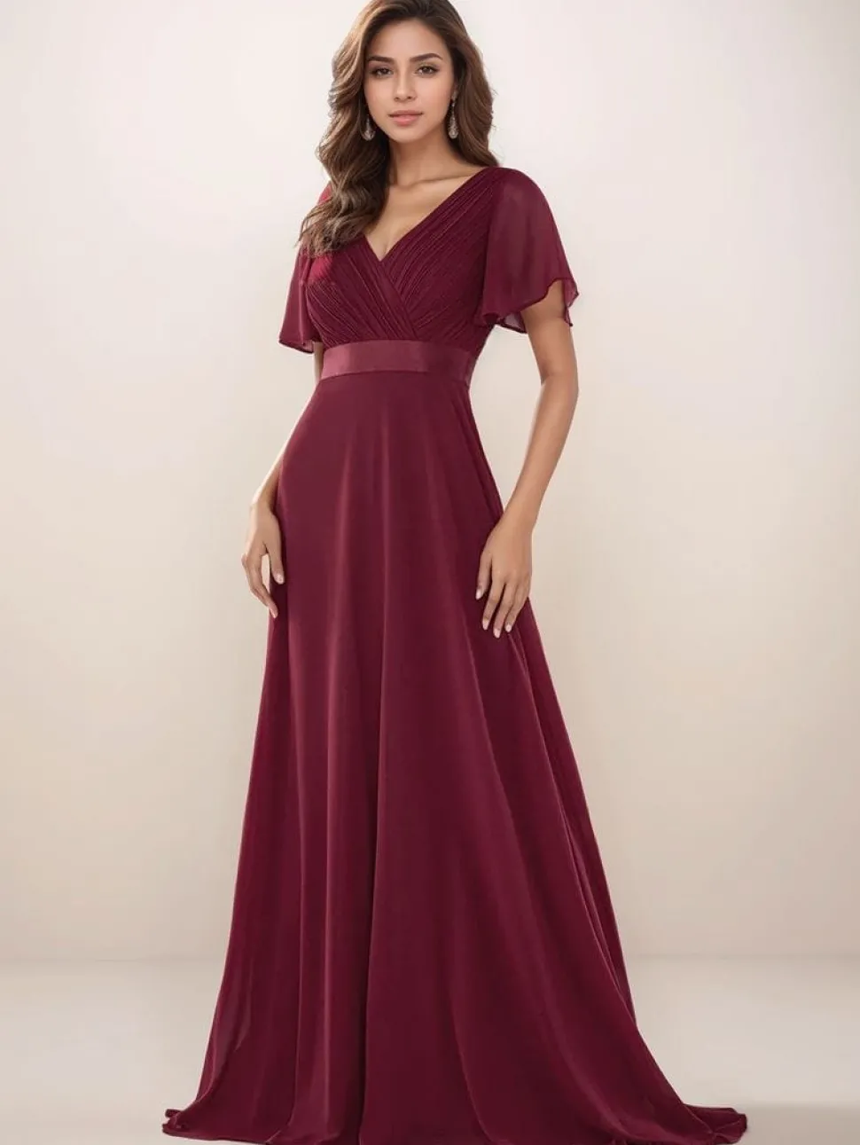 Robe de soirée mariage longue bordeaux