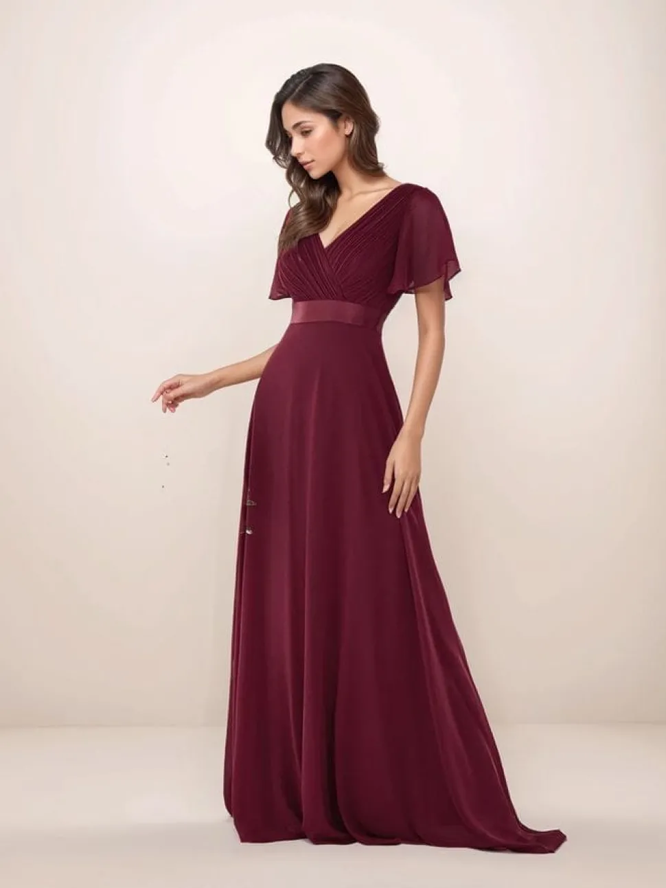 Robe de soirée mariage longue bordeaux