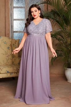 Robe de soirée mariage longue lilas grande taille