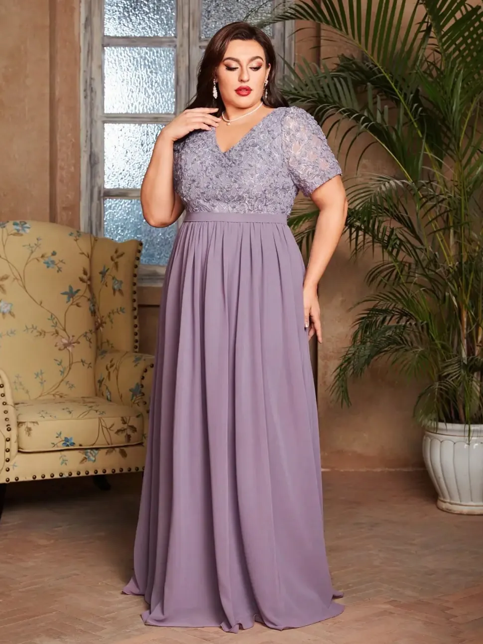 Robe de soirée mariage longue lilas grande taille