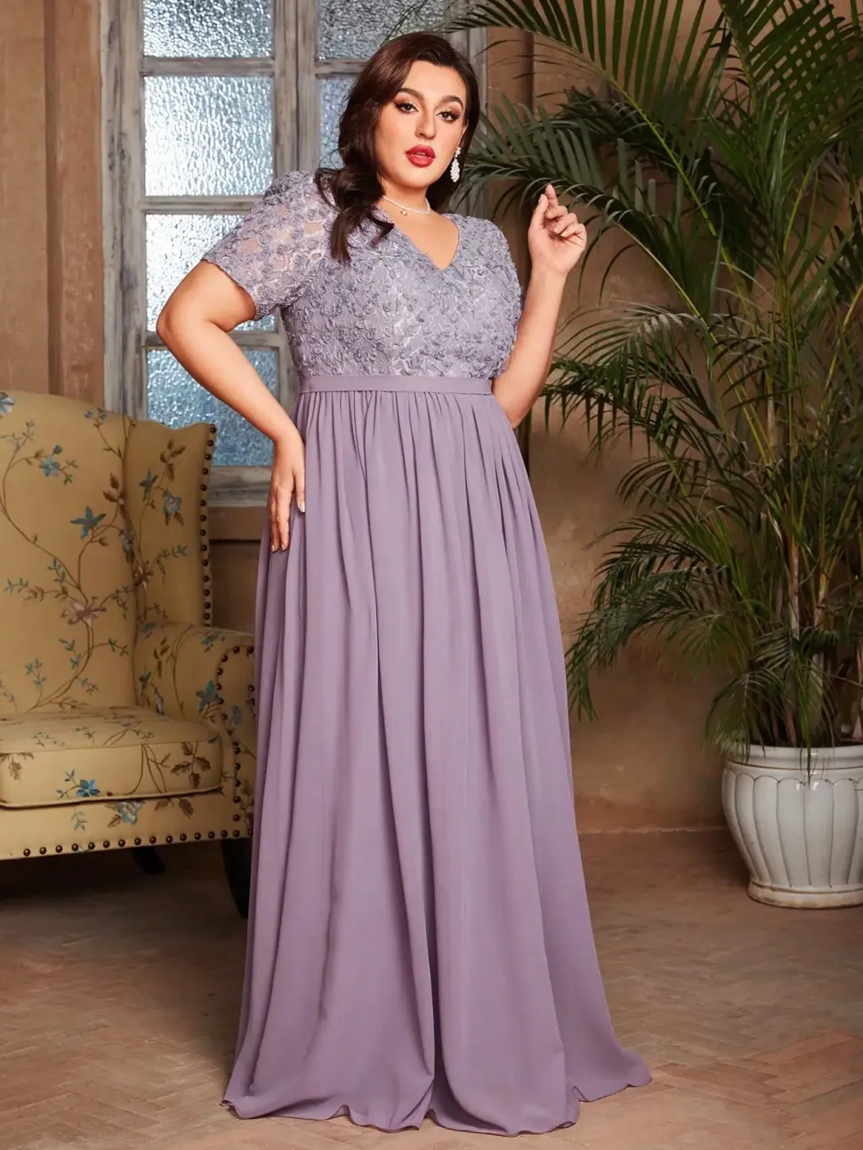 Robe de soirée mariage longue lilas grande taille