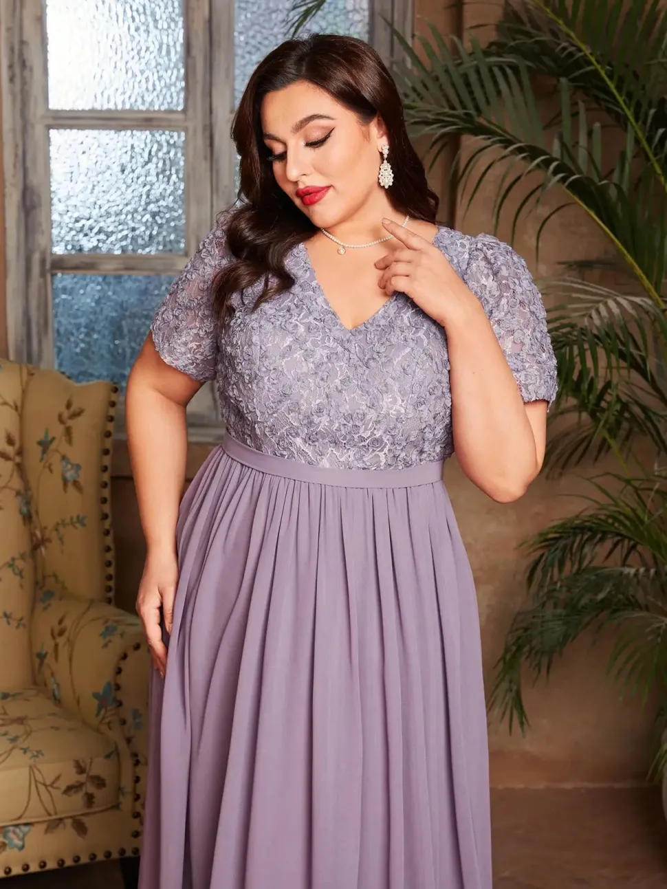 Robe de soirée mariage longue lilas grande taille