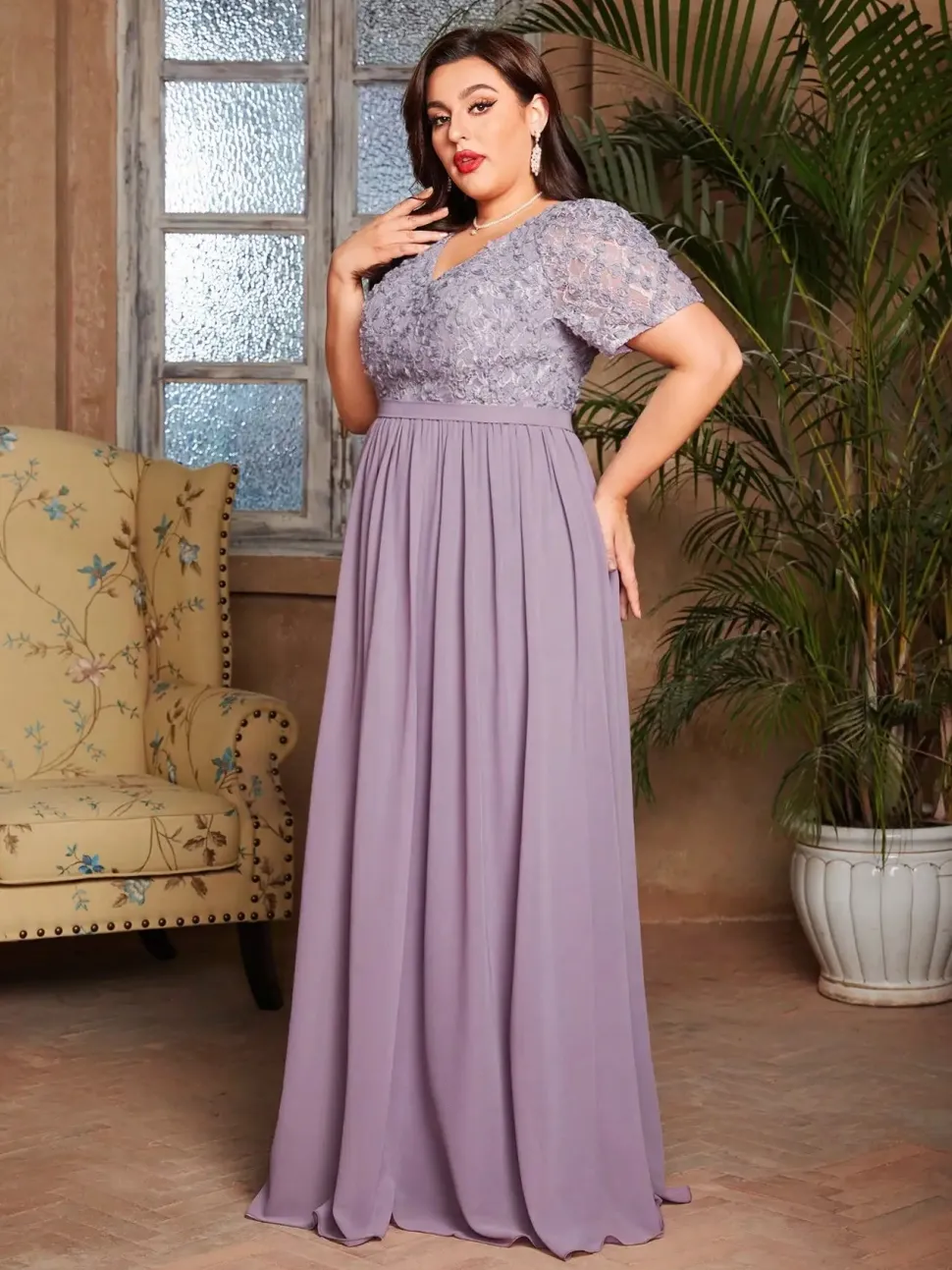 Robe de soirée mariage longue lilas grande taille