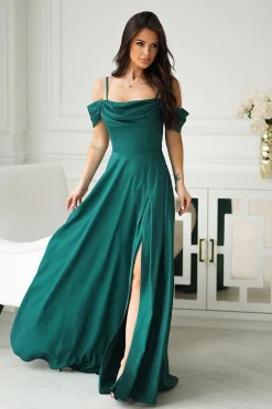 Robe de soirée mariage longue verte fendue