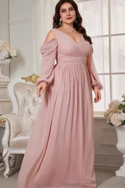 Robe de soirée mariage rose poudré grande taille