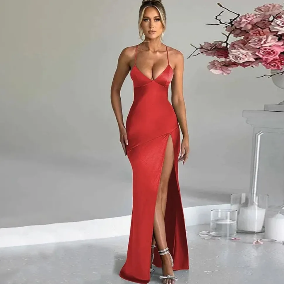 Robe de soirée mariage sexy dos nu satin