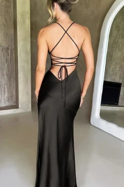 Robe de soirée mariage sexy dos nu satin