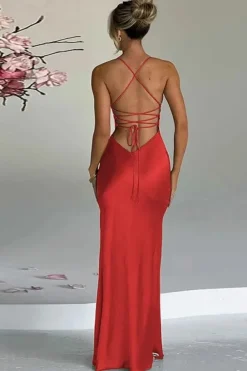 Robe de soirée mariage sexy dos nu satin