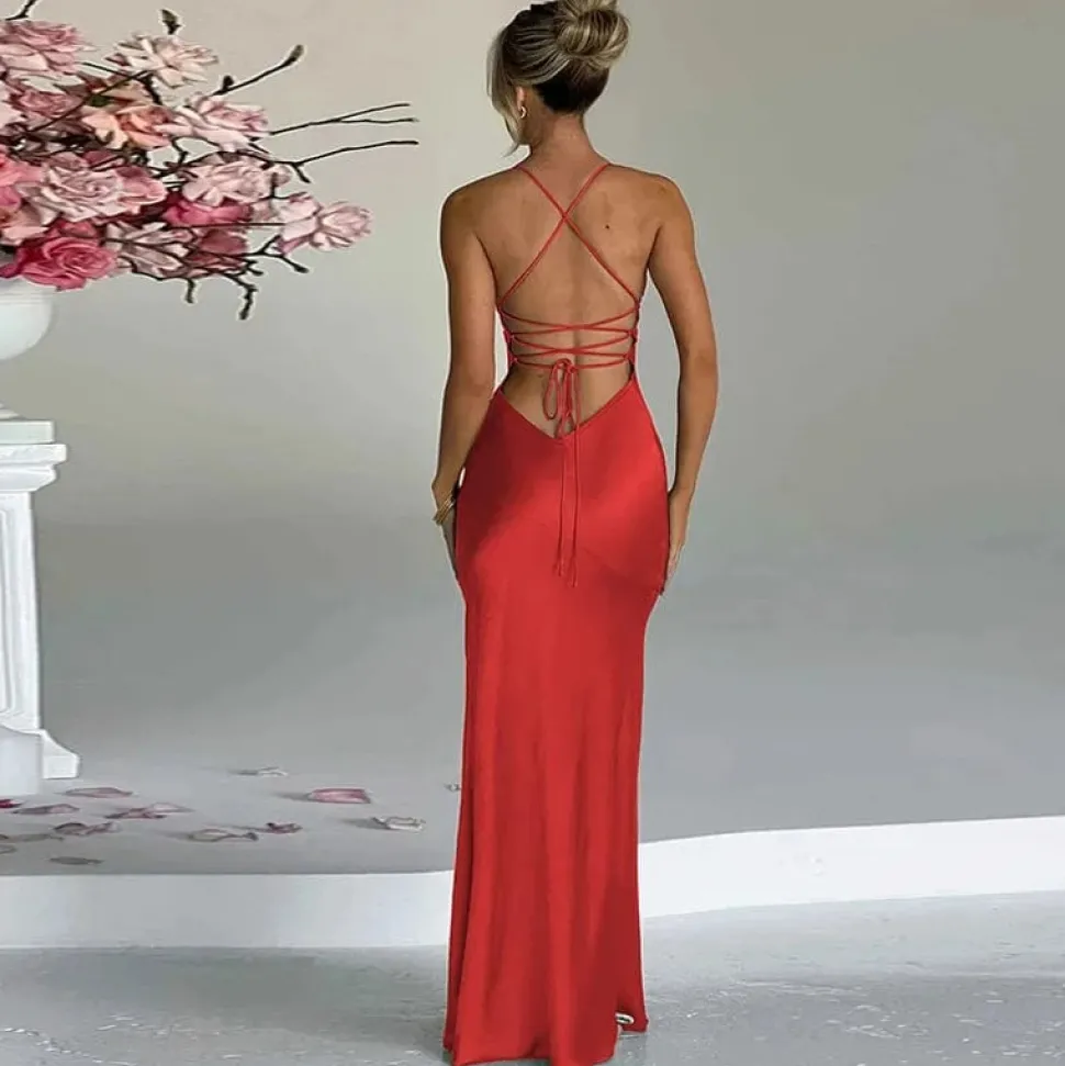 Robe de soirée mariage sexy dos nu satin