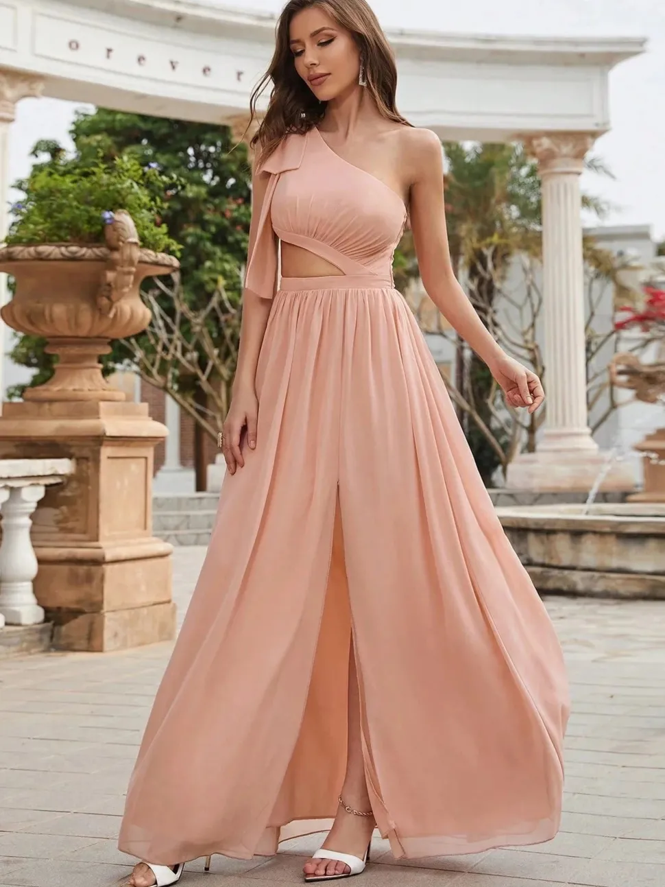 Robe de soirée mariage sexy rose poudré