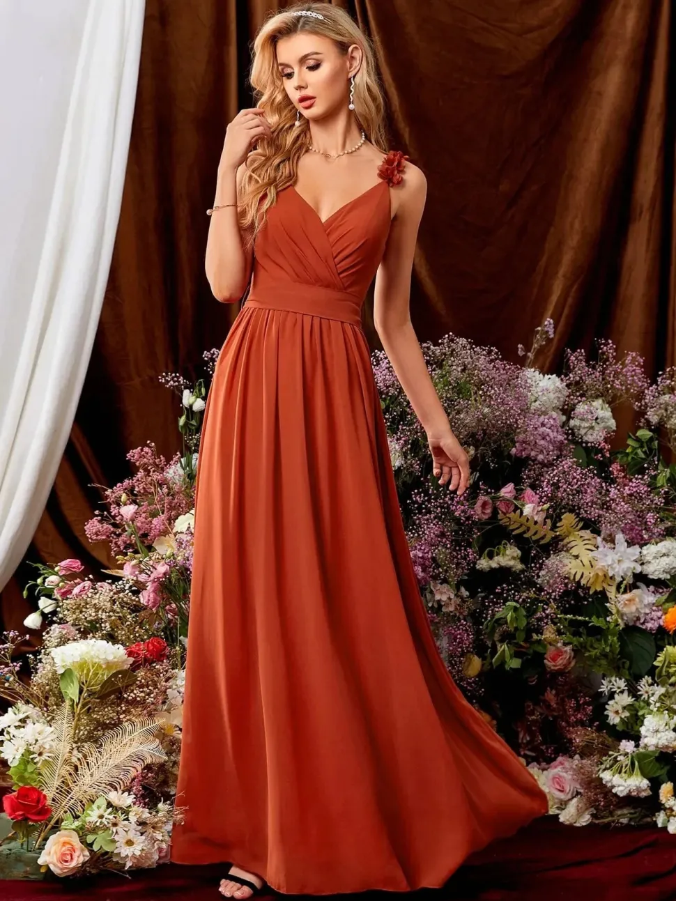 Robe de soirée mariage terracotta dos nu