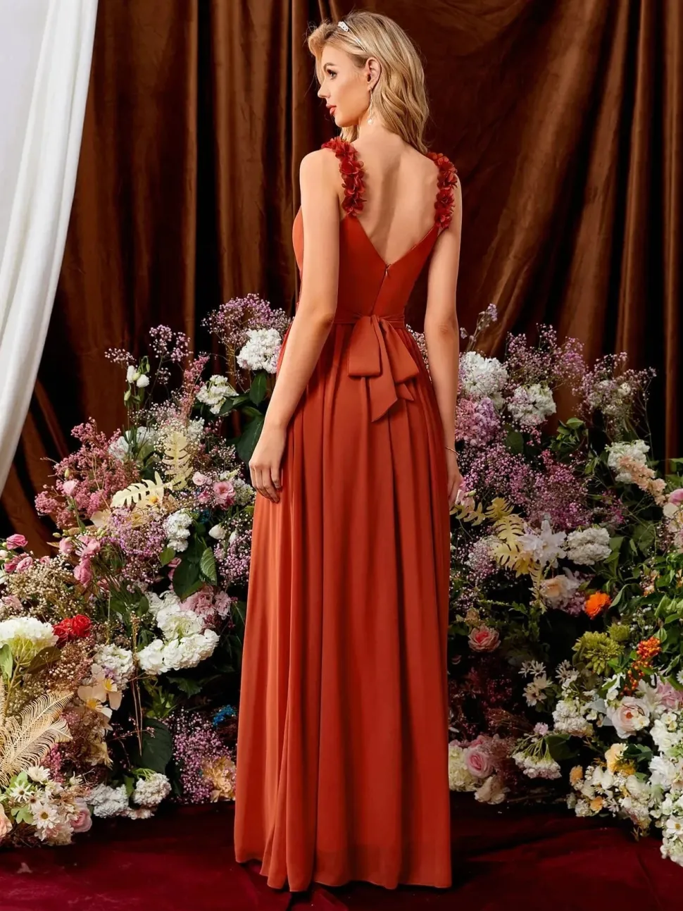 Robe de soirée mariage terracotta dos nu
