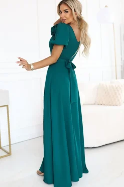 Robe de soirée mariage verte fendue