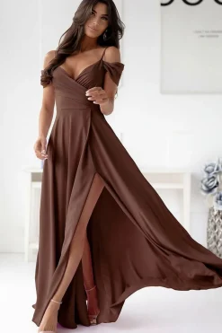 Robe de soirée marron longue fluide