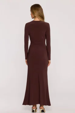 Robe de soirée marron longue moulante