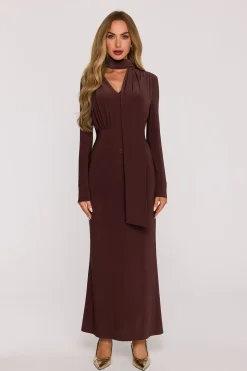 Robe de soirée marron longue moulante