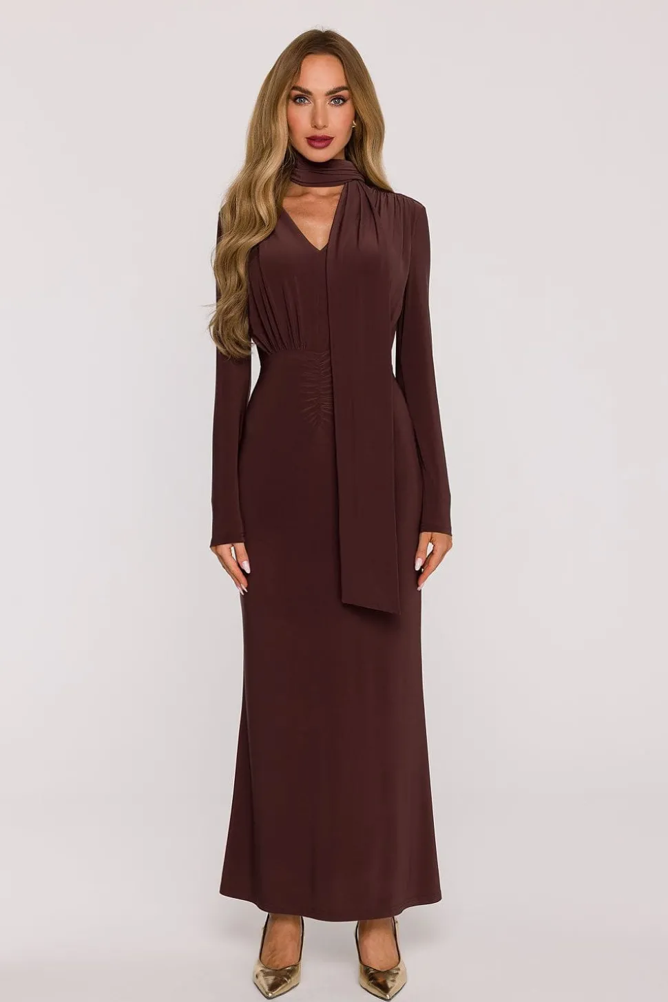 Robe de soirée marron longue moulante