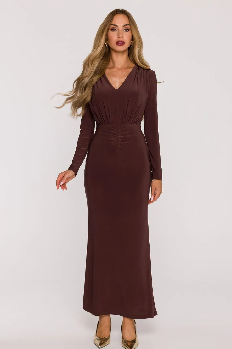 Robe de soirée marron longue moulante