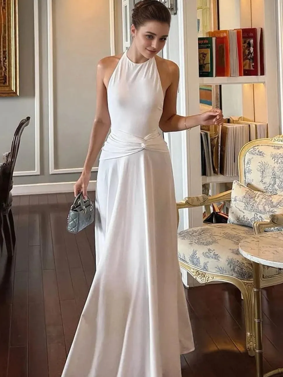 Robe de soirée maxi blanche fluide dos nu