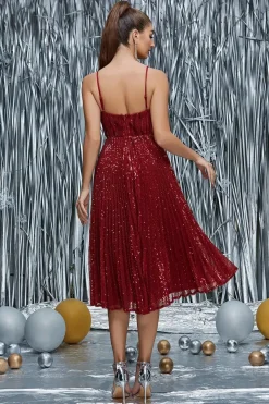 Robe de soirée midi bordeaux scintillante