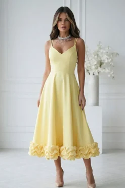 Robe de soirée midi chic jaune
