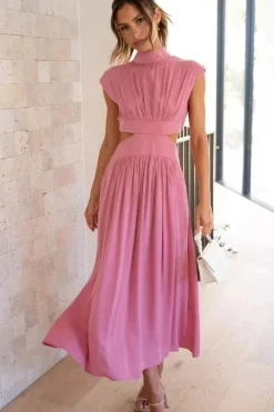 Robe de soirée midi fluide col halter