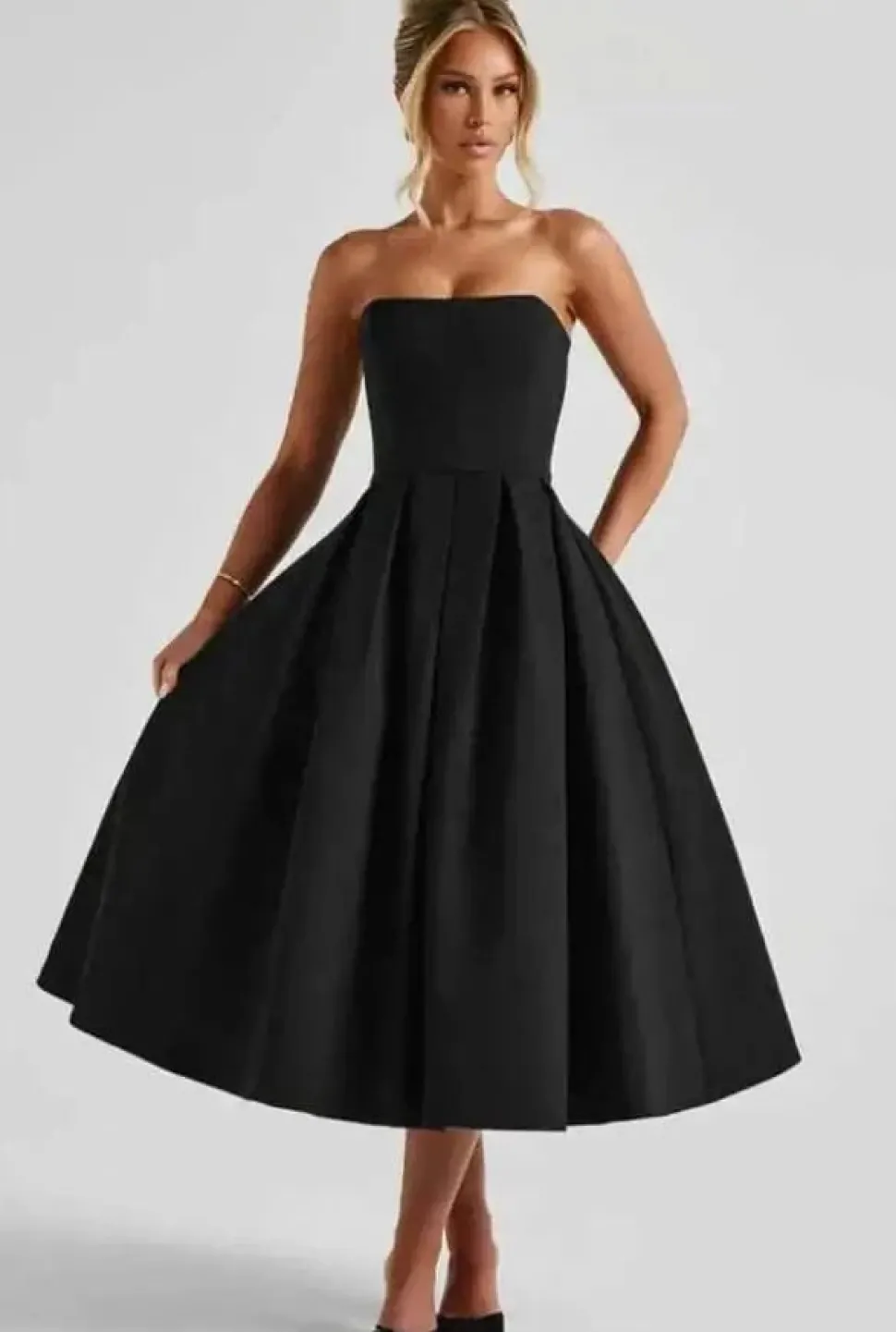 Robe de soirée midi évasée haut bustier