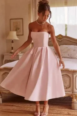 Robe de soirée midi évasée haut bustier