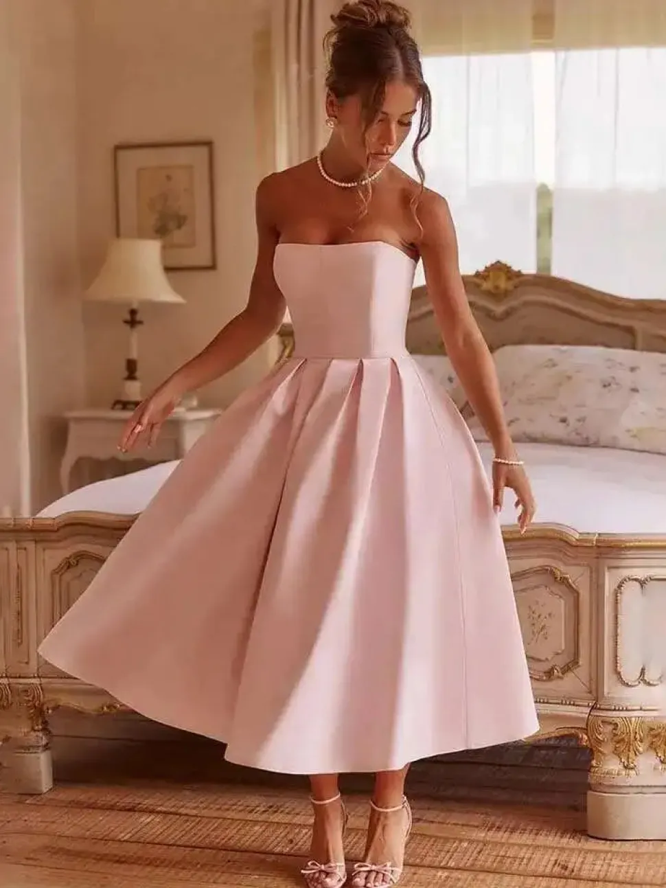 Robe de soirée midi évasée haut bustier