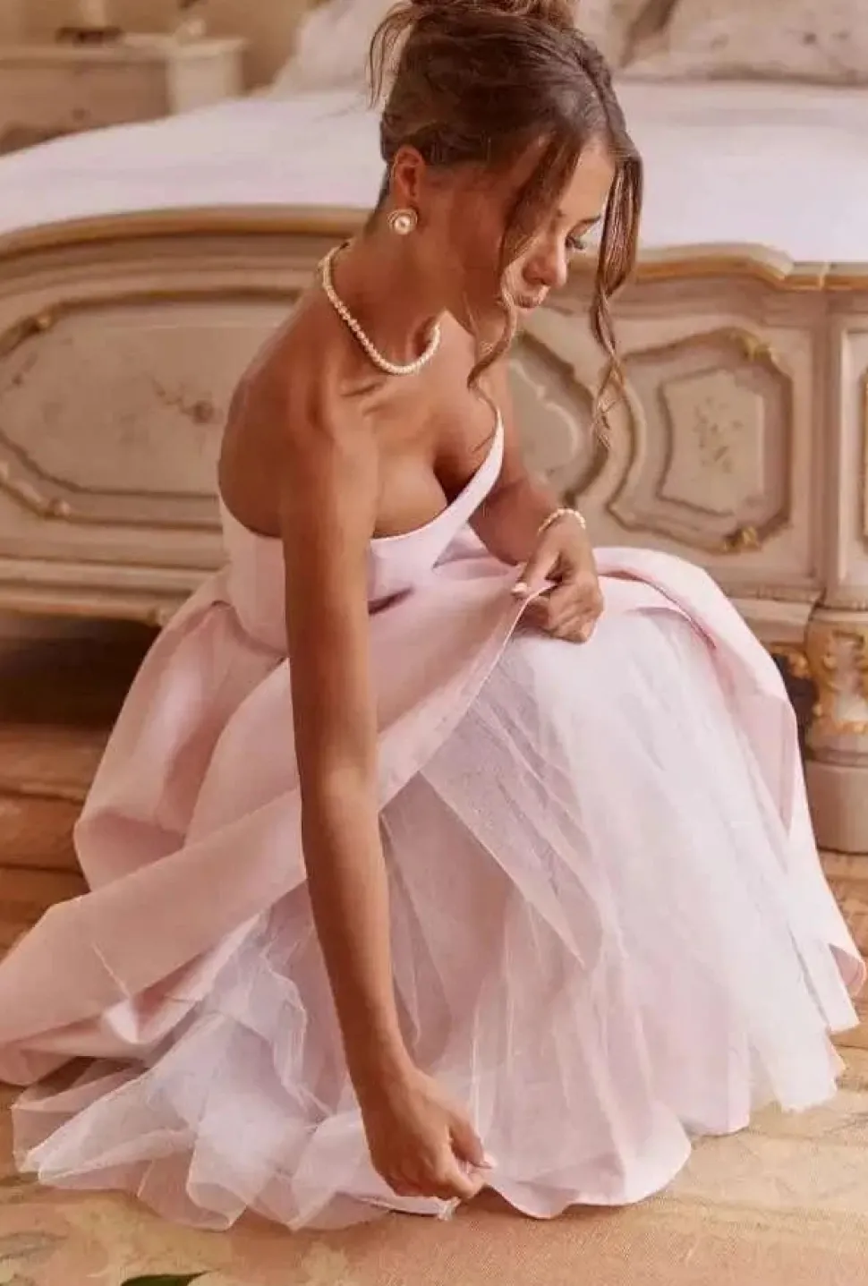 Robe de soirée midi évasée haut bustier