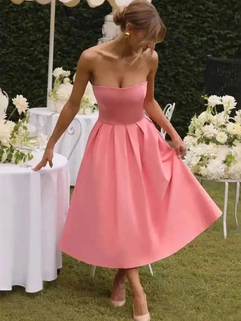 Robe de soirée midi évasée haut bustier
