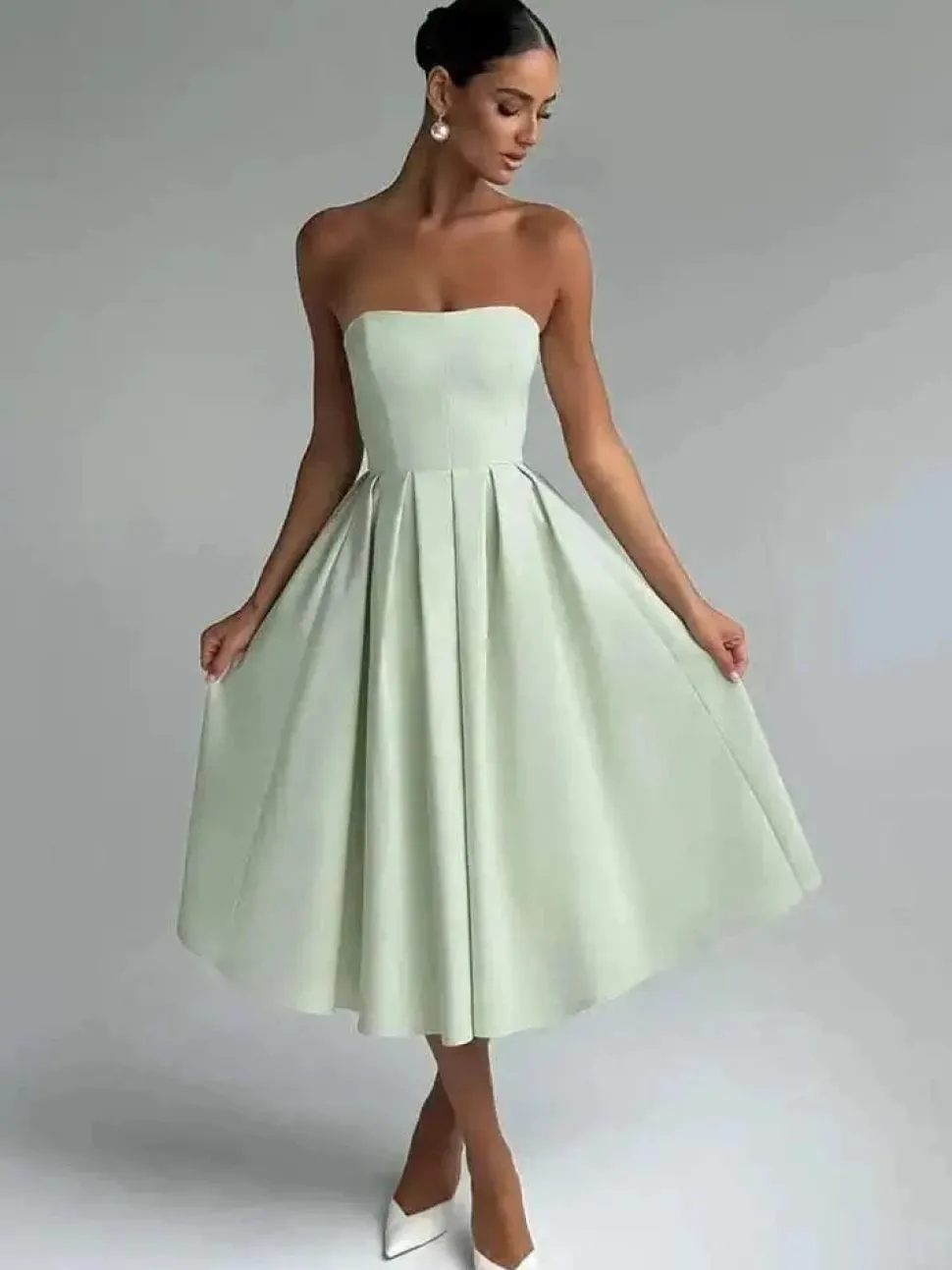 Robe de soirée midi évasée haut bustier