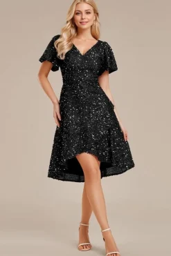 Robe de soirée noire asymétrique à sequins